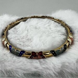 Vintage Brass/Metal Cloisonné Butterfly Bangle Bracelet